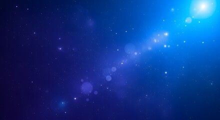Wall Mural - Abstract blue nebula with glowing stars and lens flare, representing deep space and cosmic wonder