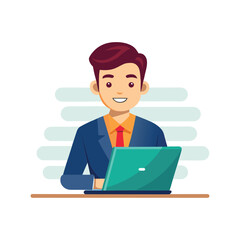 Man Working on Laptop Vector Illustration of Professional or Student