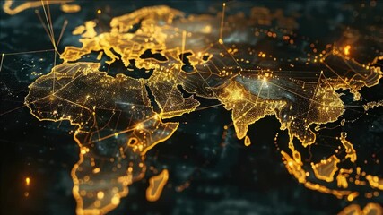 Wall Mural - An artistic rendering of global interconnectedness featuring lighted map markers.