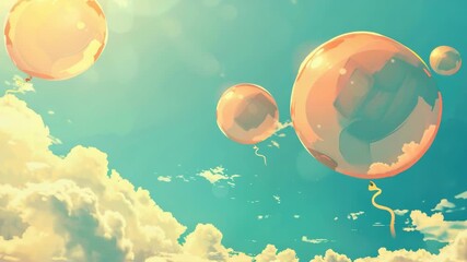 Wall Mural - An ethereal scene with clouds and planets floating in the sky.