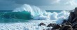 © Jakkrit - Powerful ocean waves crashing on a rocky shore, creating a dramatic seascape with white foam and spray The immense power of nature is evident in this breathtaking scene , dramatic, nature