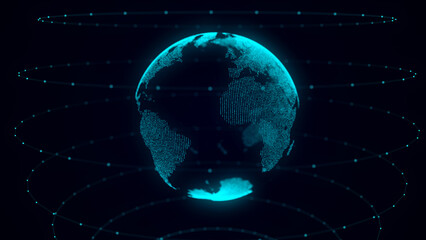 Wall Mural - Network connection structure. Abstract technology background with digital connecting data on planet. Map Earth of dots. Blockchain concept. 3D rendering.