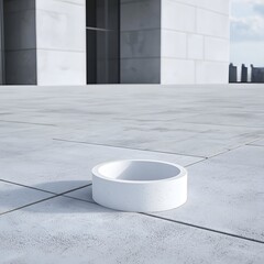 Wall Mural - Close Up of Empty White Round Stopper on Concrete Surface