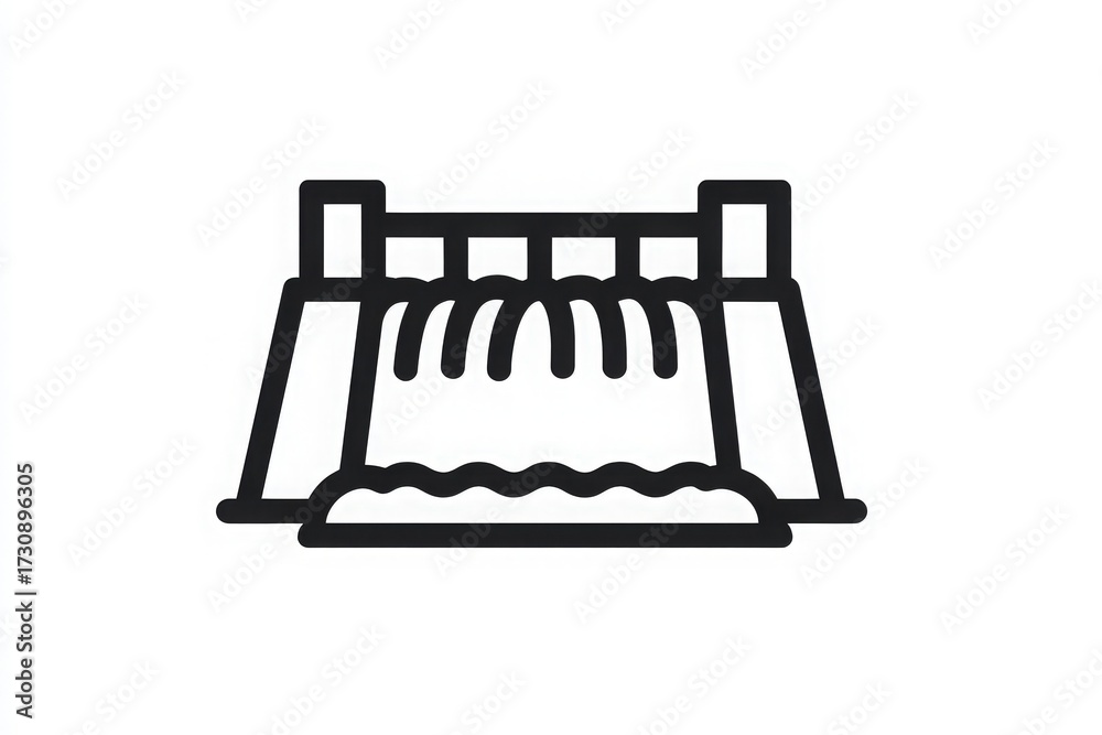 Water cascades over a modern dam, creating rapids below. Surrounding the structure is a natural landscape, showcasing the harmony between engineering and nature. The scene is bright and clear.