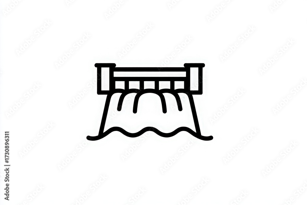 Water cascades over the edge of a dam, creating a gentle waterfall effect. The structure showcases a well-designed spillway. The scene conveys tranquility and the power of nature.