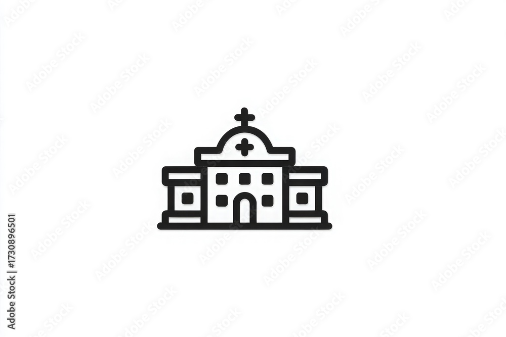 This artwork depicts a building featuring a cross at the top, characteristic of religious architecture. The design is simple and clean, emphasizing lines and shapes without excessive detail.