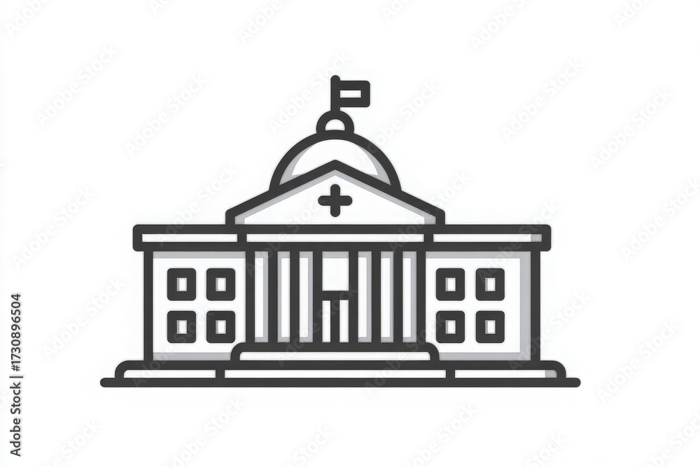 This structure features classical architecture with tall columns and a dome. A flag flutters on top, indicating it serves a governmental or civic purpose.