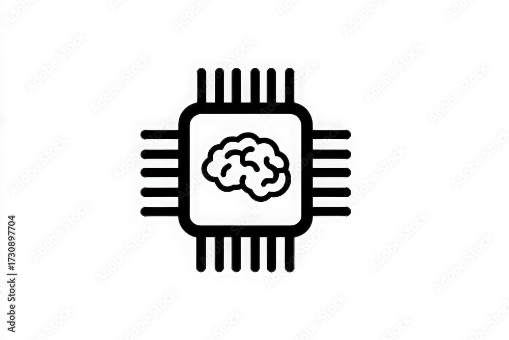 A simple graphic shows a brain inside a microchip, illustrating the concept of artificial intelligence.