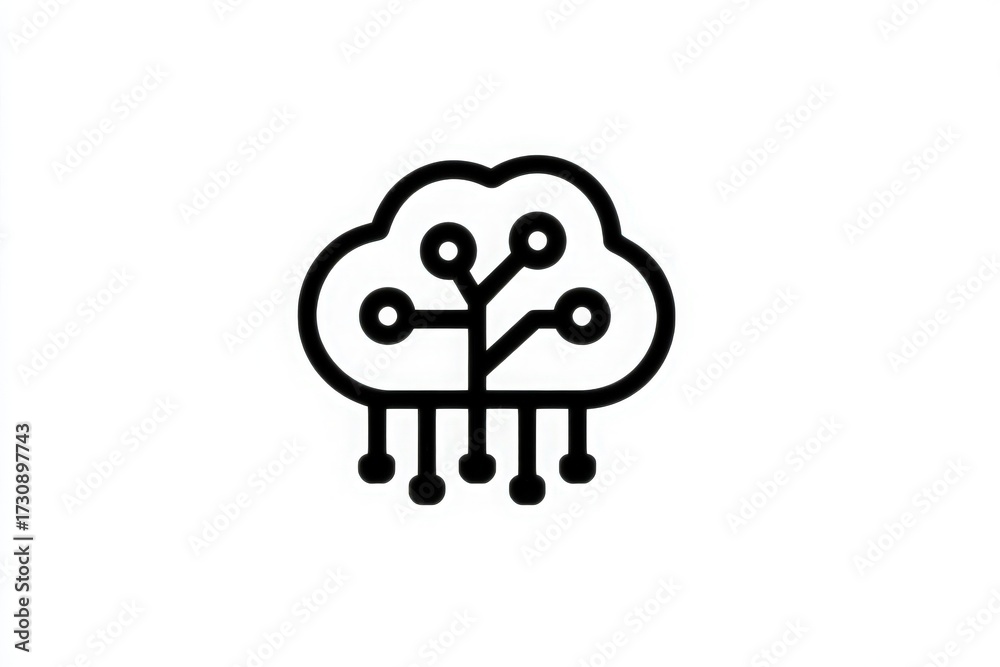 A simple design depicting a cloud shape integrated with circuit lines. The image symbolizes digital technology and the connection between cloud computing and advanced electronics.