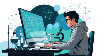 Scientist working with technology and laboratory equipment in a modern research environment