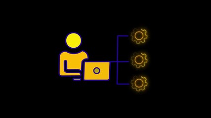 gear icon. man and setting neon line icon isolated on black. element inscription, new business concept Business . abstract man with setting icon animation on black background.
