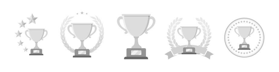 Wall Mural - Silver trophy cup icon set. Award medals and badges. Winner symbol vector illustration