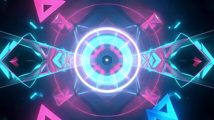 Digitally Rendered Abstract Composition Dominated by Vivid Shades of Blue and Pink Creating Dynamic and Immersive Visual Experience with Strong Sense of Movement and Three-Dimensional Depth