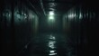 © FeriFerdinan - Eerie flooded tunnel with dim light and reflections.