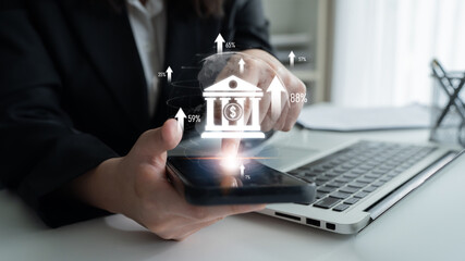 Wall Mural - Digital banking innovation integrates finance and technology to enhance online banking, mobile services, and fintech for seamless financial experiences. Latch