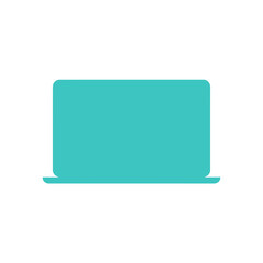 A simple, flat design icon of an open laptop computer in a solid teal color, isolated on a white background.