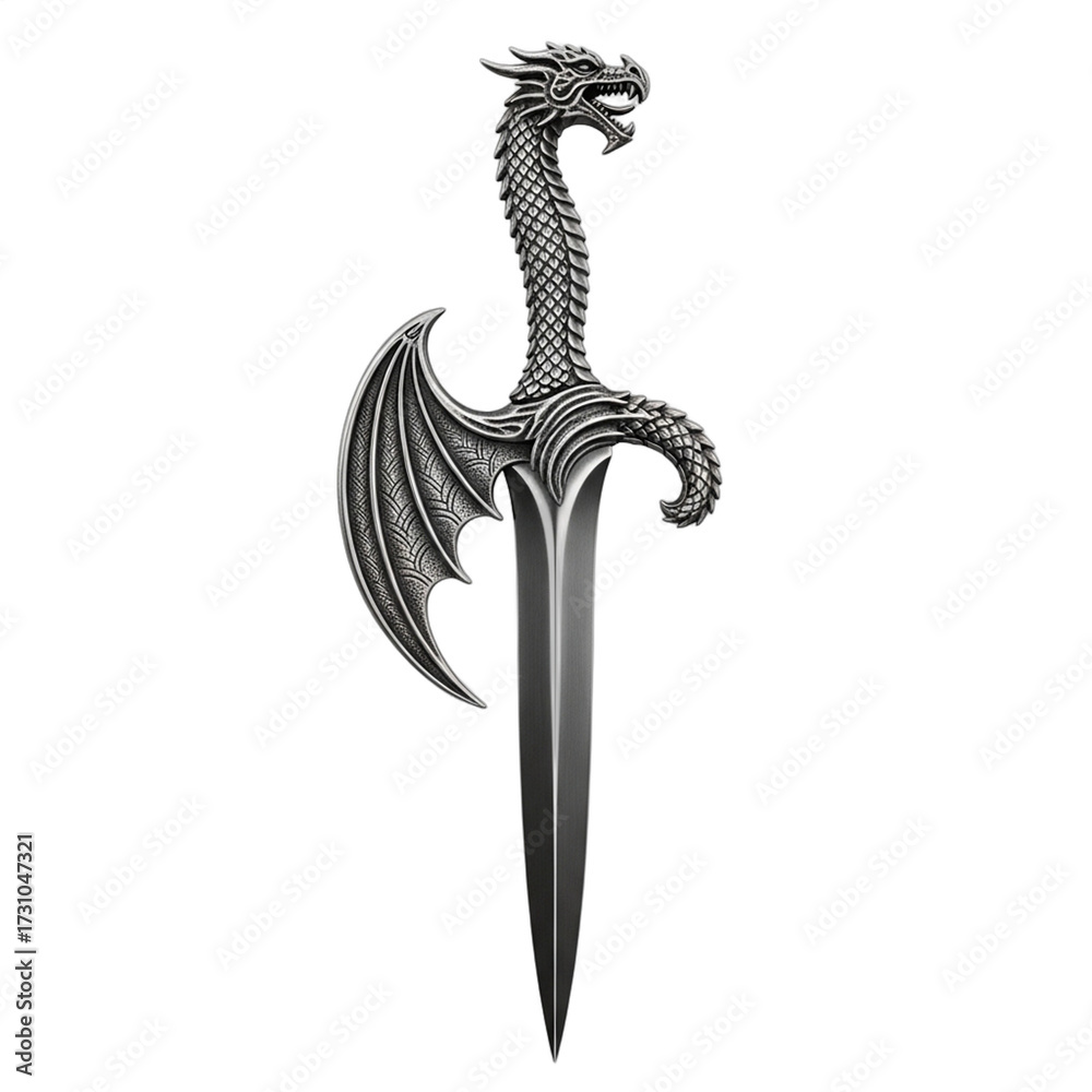 Ornate medieval fantasy dagger with a dragon hilt and wing guard. PNG ...
