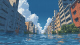 Anime Manga Flooded City Illustration – Epic Urban Fantasy