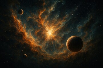 Wall Mural - Cosmic genesis swirling nebula birthing worlds with radiant light and vast starscape