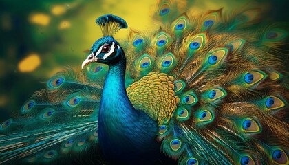 Naklejka na meble vibrant peacock displays teal green plumage ai generated
