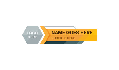 Yellow lower third with hexagonal logo space. Video overlay for name or title breaking news reporter.