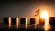 © PhuPisud - A silhouette of a runner leaping toward a bright sunset, symbolizing ambition and journey.