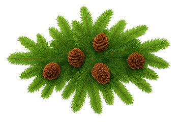 christmas winter holiday decorating with green fir branches and natural brown pine cones on transpar