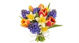 Vibrant Spring Bouquet: Artful Arrangement of Freshly Cut Flowers on White