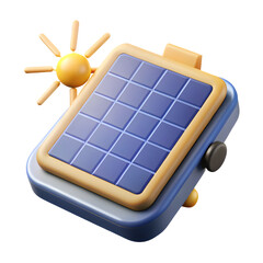 3d solar panel on a smartwatch, isolated on transparent background