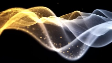 Wall Mural - Abstract waves of golden and white light gracefully flow against a dark background, creating dynamic motion