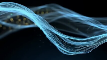 Wall Mural - Abstract representation of flowing blue waves with glowing particles against a dark background