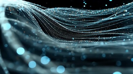 Wall Mural - Abstract representation of flowing particles and waves in a dark background with glowing effects