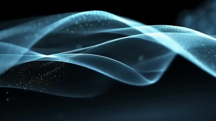 Wall Mural - Ethereal blue waves of light gracefully flow across a dark background, creating a mesmerizing visual effect