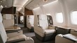 © fun - The interior of the airplane cabin, with tidy and orderly facilities such as seats, presents a comfortable air travel environment.