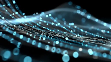Wall Mural - Abstract representation of digital data flow with glowing blue particles on a dark background