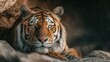 © Jennifer - Tiger rests in rocky area portrait showing orange and black stripes.