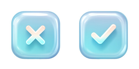 Affirmative yes and no choice buttons set with check mark and cross symbol icons for web design | transparent png | glasses UI UX