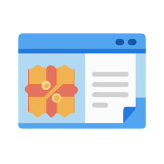 Online sales promotion with wrapped gift illustration on web browser
