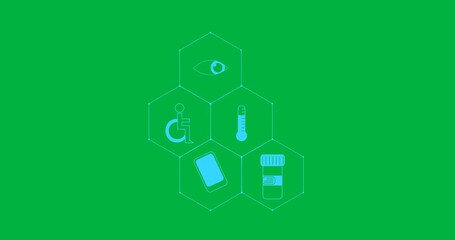 Wall Mural - Animation of network of medical icons and data processing over transparent background