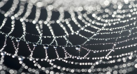 Spiderweb with water droplets shimmering in the light