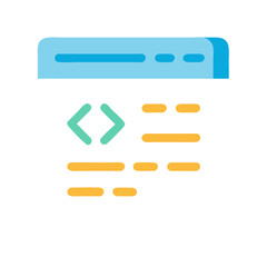 Flat design illustration depicting coding interface with program code