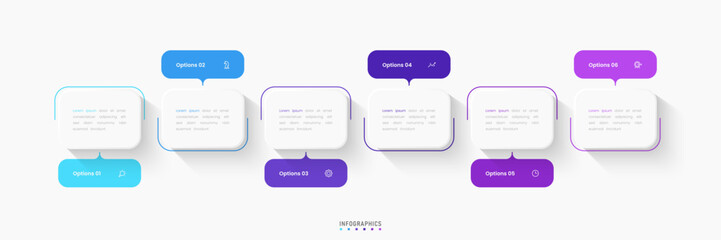 Wall Mural - Vector Infographic label design template with icons and 6 options or steps. Can be used for process diagram, presentations, workflow layout, banner, flow chart, info graph.