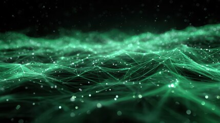 Wall Mural - Vibrant Green Energy Lines Glowing in a Network of Interconnected Nodes