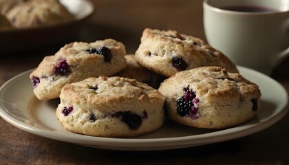 Wall Mural - batch of delicious blackberry scones on a plate
