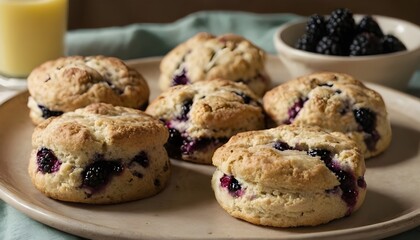 Wall Mural - batch of delicious blackberry scones on a plate