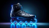 Dynamic Inline Skates with Glowing Blue Wheels on a Reflective Surface