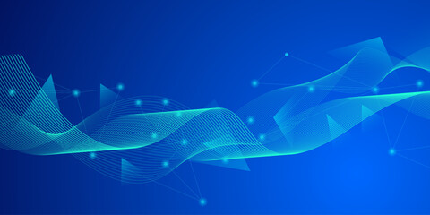 Wall Mural - Abstract futuristic technology concept. Gradient digital blue background with wave lines and plexus lines of big data analysis.