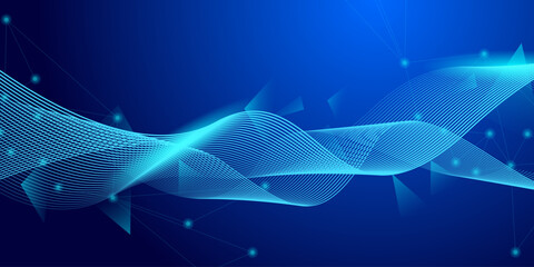 Wall Mural - Abstract futuristic technology concept. Gradient digital blue background with wave lines and plexus lines of big data analysis.