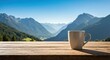 © ROY - Mountain vista with a coffee cup on a wooden table
