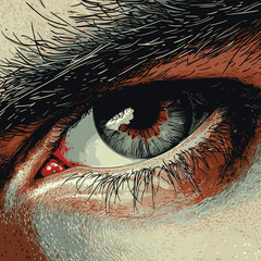 Intense closeup of a person's eye and skin, conveying emotion and detail , vector style simple color